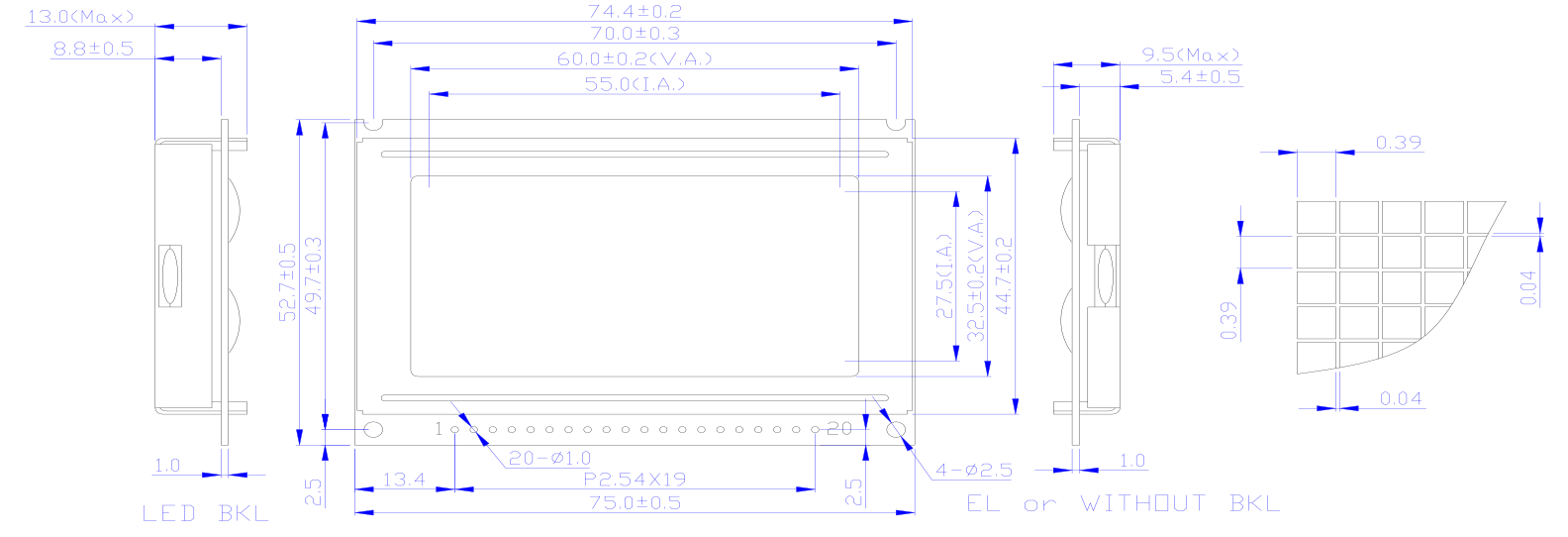 PGM12864H-Outline Dimension